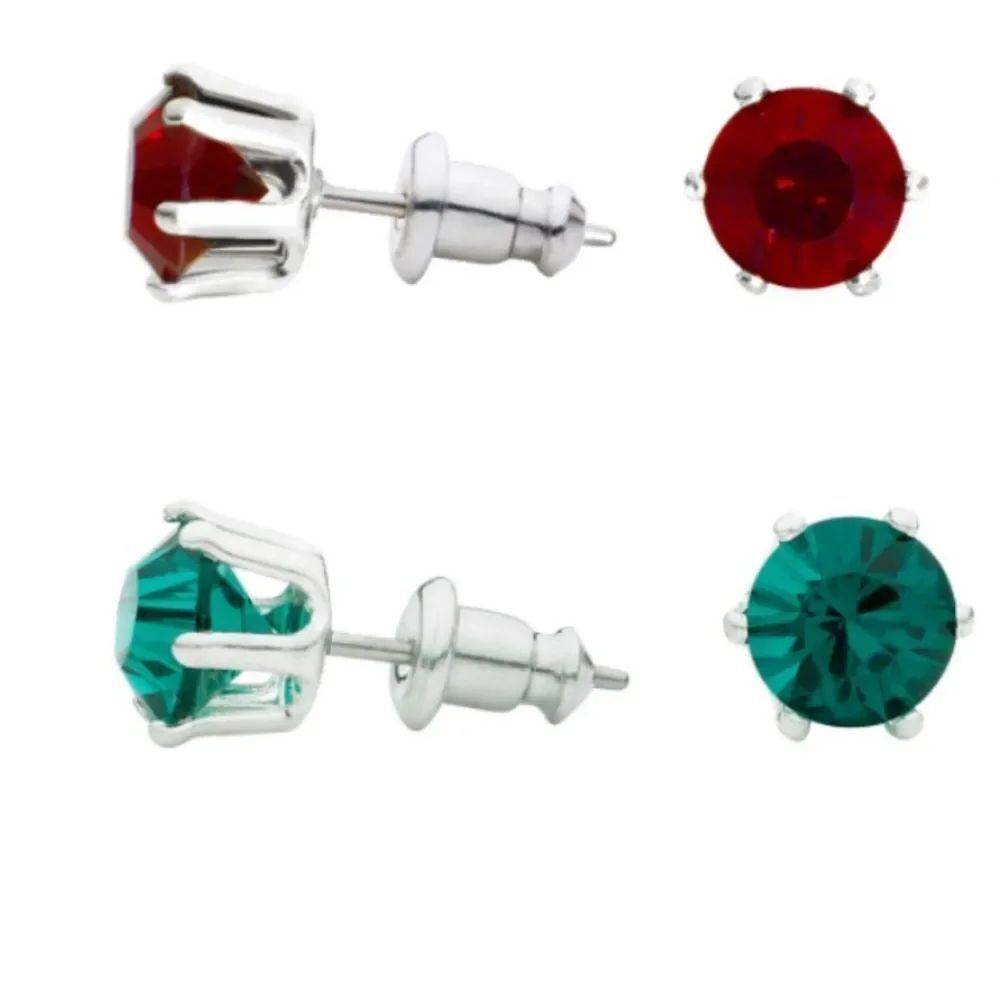 Swarovski Crystal Studs Emerald Tanzanite Blue Topaz Red Sapphire